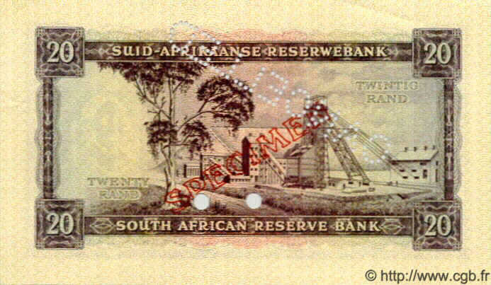 20 Rand Spécimen AFRIQUE DU SUD  1962 P.108As NEUF