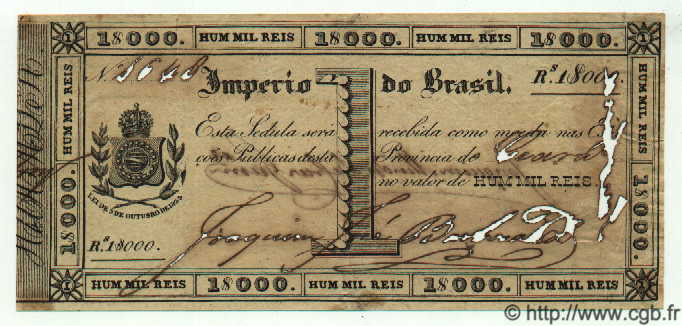 1 Mil Reis Annulé BRÉSIL  1833 P.A151 TTB+