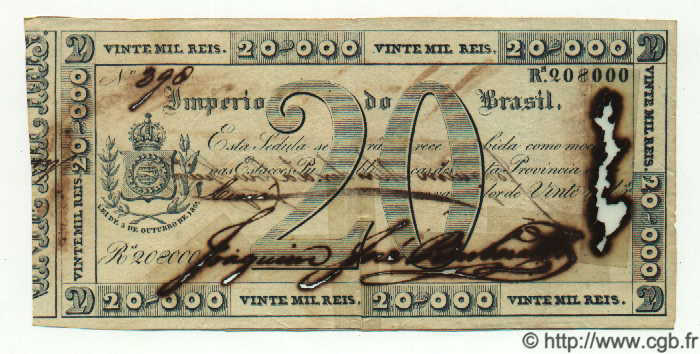 20 Mil Reis BRÉSIL  1833 P.A155 TTB