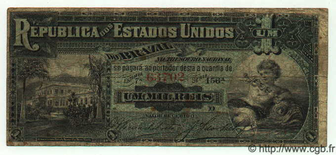1 Mil Reis BRÉSIL  1891 P.003b B+