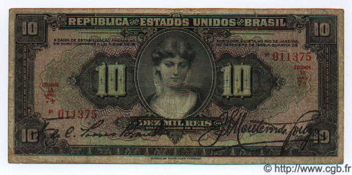 10 Mil Reis BRÉSIL  1926 P.103 B+ à TB
