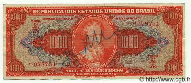 1000 Cruzeiros BRÉSIL  1949 P.149 TTB