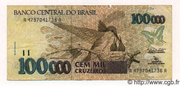 100000 Cruzeiros BRÉSIL  1992 P.235a TB à TTB