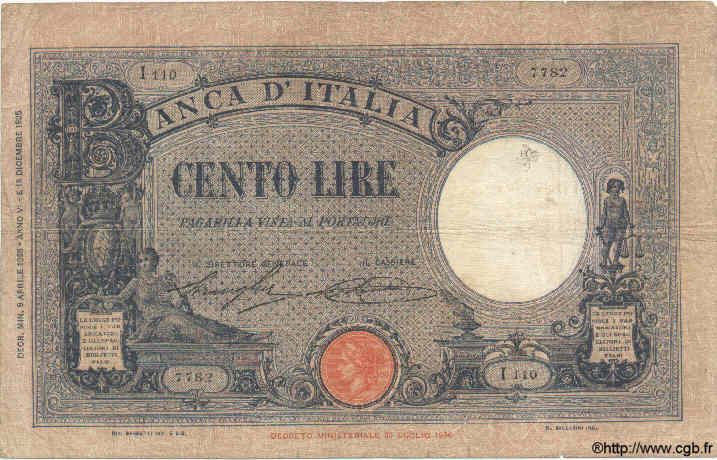 100 Lire ITALIE  1928 P.050a B+ à TB