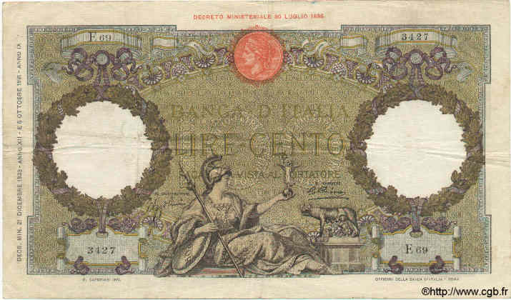 100 Lire ITALIE  1933 P.055a TB+