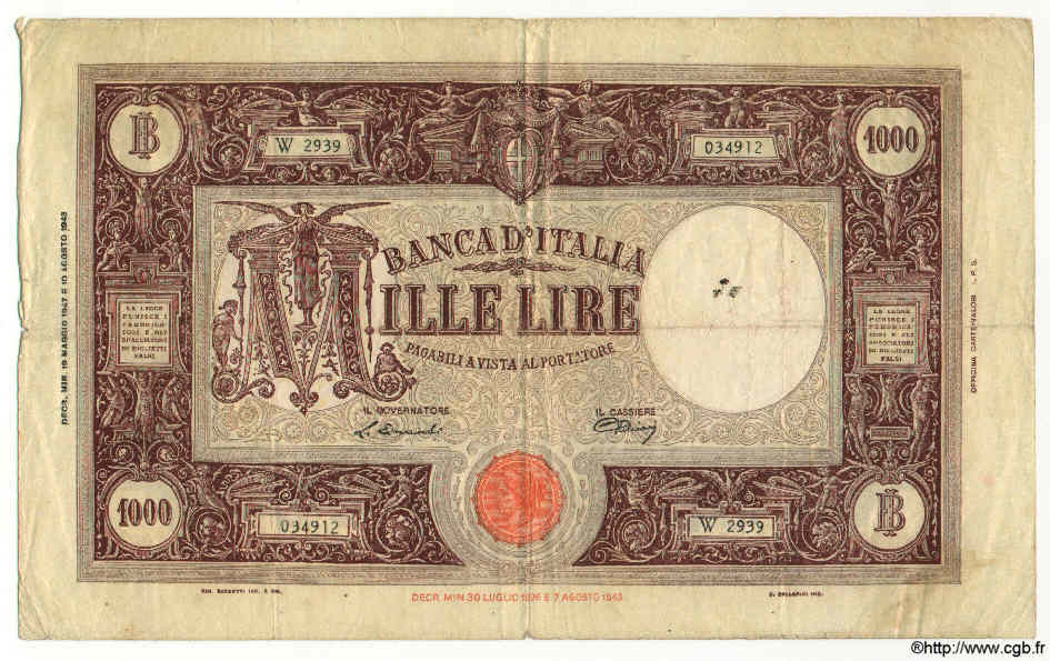 1000 Lire ITALIE  1947 P.072c TB à TTB