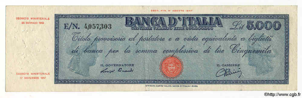 5000 Lire ITALIE  1948 P.086a TTB