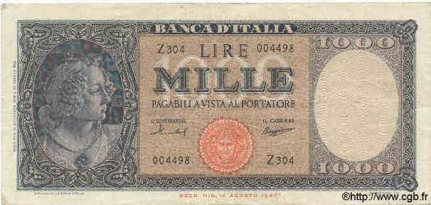 1000 Lire ITALIE  1959 P.088c TTB