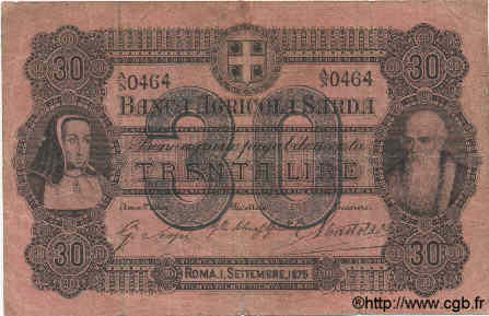 30 Lires ITALY  1875 PS.187b F
