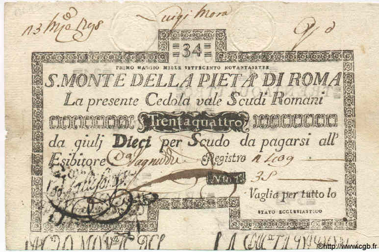 34 Scudi ITALIE  1797 PS.332 pr.TTB
