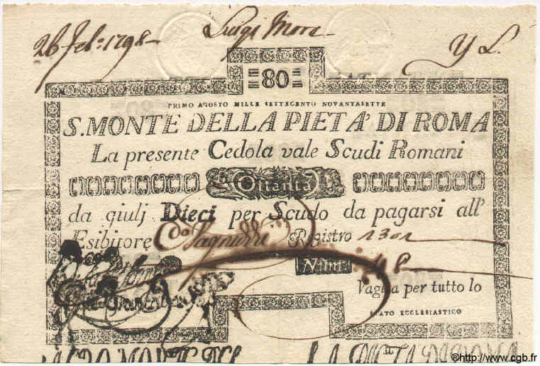 80 Scudi ITALIE  1797 PS.354 TTB+