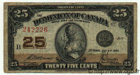 25 Cents CANADA  1923 P.011b TB