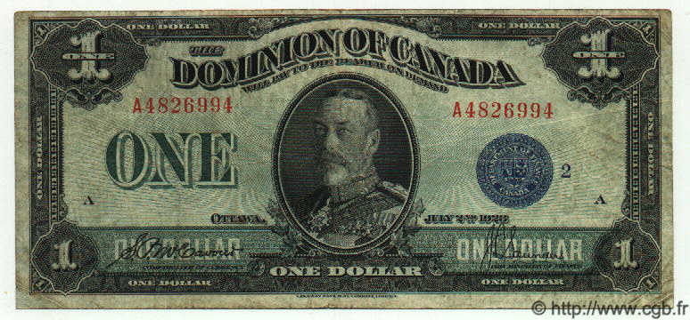 1 Dollar CANADA  1923 P.033c TB