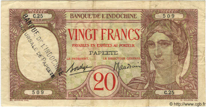 20 Francs TAHITI  1940 P.12d TTB