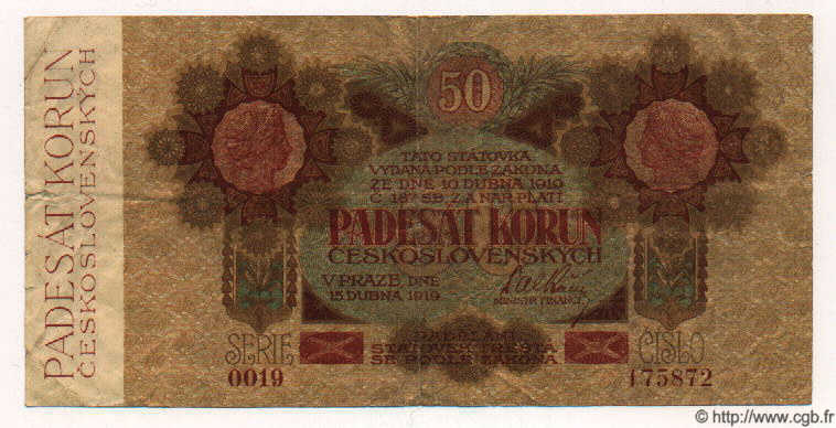 50 Korun TCHÉCOSLOVAQUIE  1919 P.010a TB+