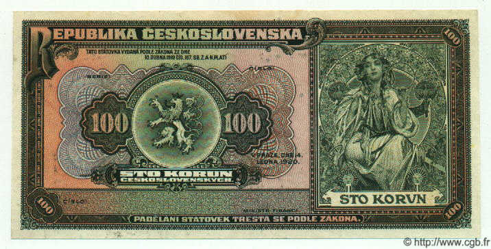 100 Korun Épreuve TCHÉCOSLOVAQUIE  1920 P.017a SPL