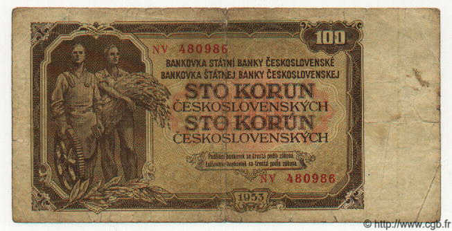 100 Korun TCHÉCOSLOVAQUIE  1953 P.086b B à TB