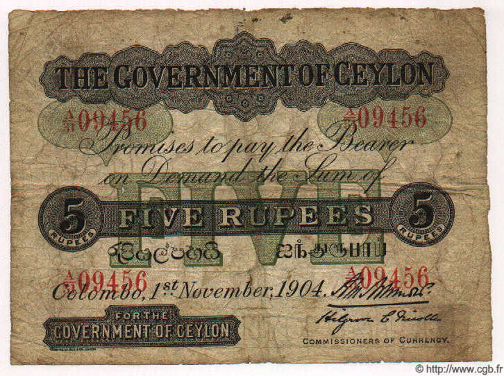 5 Rupees CEYLAN  1904 P.11a pr.TB
