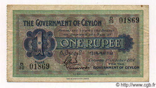 1 Rupee CEYLAN  1924 P.16a TTB