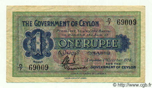 1 Rupee CEYLAN  1924 P.16a TTB+