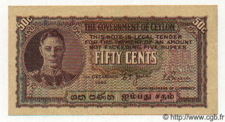 50 Cents CEYLAN  1949 P.45b SUP+