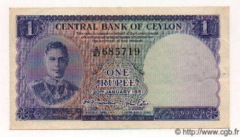 1 Rupee CEYLAN  1951 P.47 SUP