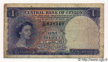 1 Rupee CEYLAN  1952 P.49 TB