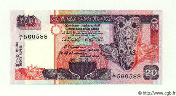 20 Rupees SRI LANKA  1991 P.103 NEUF