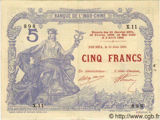 5 Francs NOUVELLE CALÉDONIE  1916 P.15a pr.TTB