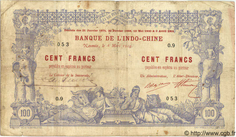 100 Francs NOUVELLE CALÉDONIE  1914 P.17 pr.TB