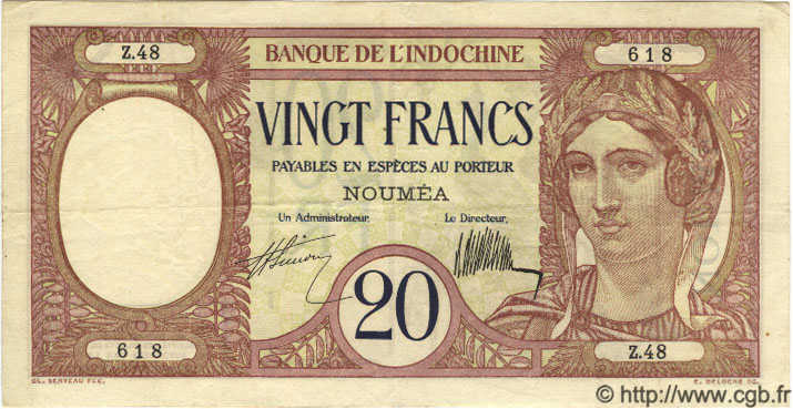 20 Francs NOUVELLE CALÉDONIE  1932 P.37a TTB