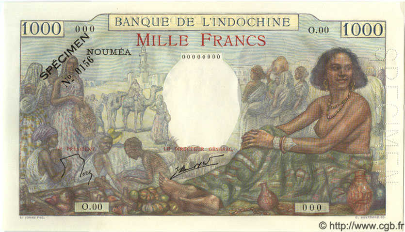 1000 Francs Spécimen NOUVELLE CALÉDONIE  1963 P.43ds NEUF