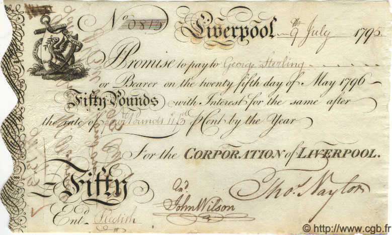 50 Pounds ANGLETERRE Liverpool 1796 G.6055 SUP