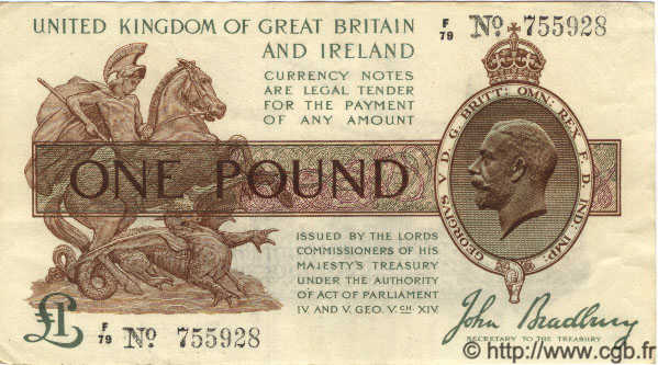 1 Pound ANGLETERRE  1917 P.351 TTB+