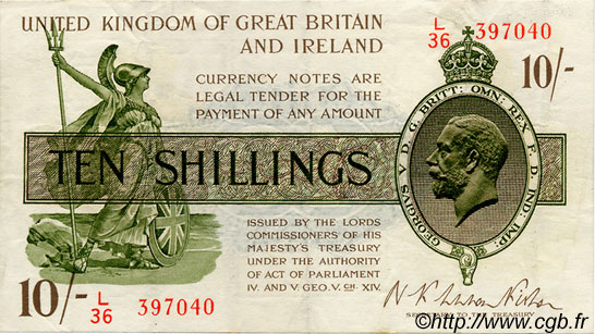 10 Shillings ANGLETERRE  1922 P.358 TTB