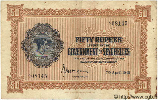 50 Rupees SEYCHELLES  1942 P.10 TTB