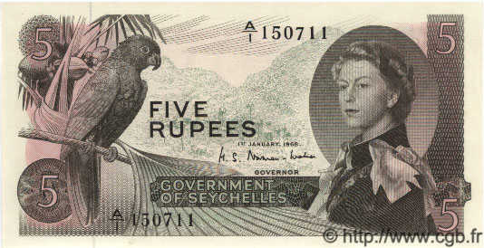5 Rupees SEYCHELLES  1968 P.14 NEUF