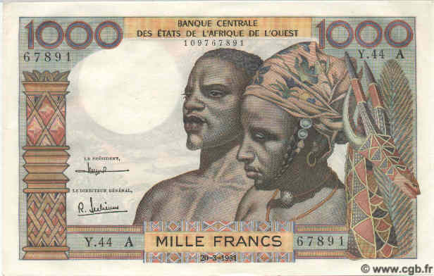1000 Francs ÉTATS DE L AFRIQUE DE L OUEST  1961 P.103Ac pr.NEUF
