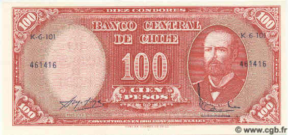 10 Centesimos sur 100 Pesos CHILI  1961 P.127 NEUF
