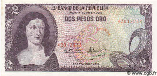 2 Pesos Oro COLOMBIE  1977 P.413b NEUF