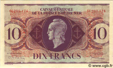 10 Francs GUADELOUPE  1944 P.27 SUP