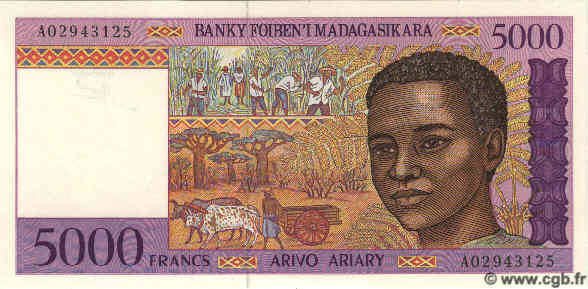 5000 Francs Ou 1000 Ariary MADAGASCAR  1995 P.078 NEUF
