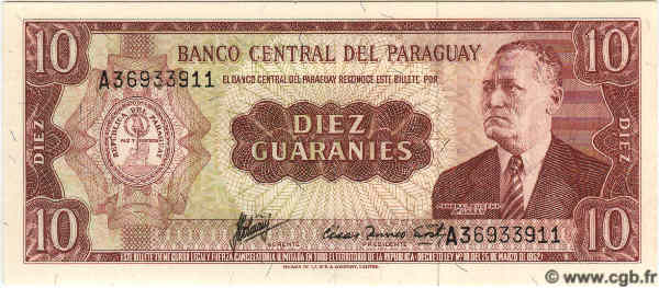 10 Guaranies PARAGUAY  1963 P.196b NEUF