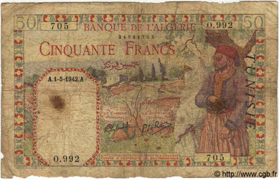 50 Francs TUNISIE  1942 P.12a AB