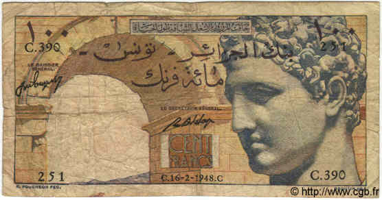 100 Francs TUNISIE  1948 P.24 B+