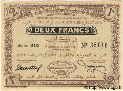 2 Francs TUNISIE 1918 P.37c NEUF