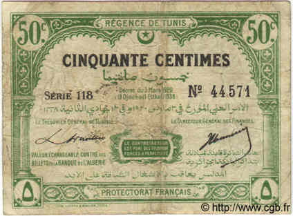 50 Centimes TUNISIE  1920 P.48 pr.TB