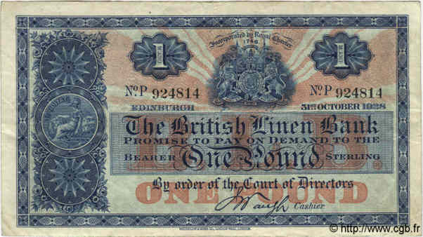 1 Pound ÉCOSSE  1928 P.156 TTB