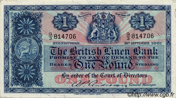 1 Pound ÉCOSSE  1961 P.162 SPL