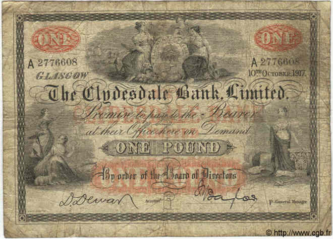 1 Pound ÉCOSSE  1917 P.181b B+ à TB